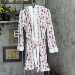 Em & alfie Womens Sherpa Belted Lounge Wine Robe Pink Multi One Size